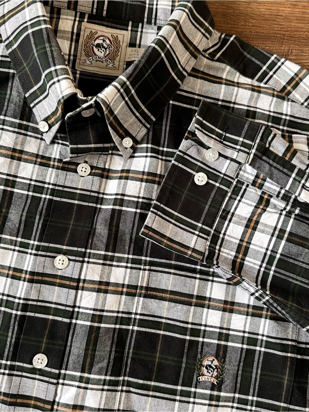 CINCH Miller Heavy Cotton Green Black Plaid Button Up Shirt Men 2XL Western EUC